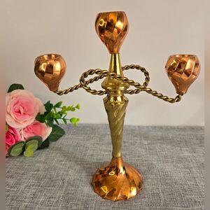 Vintage Copper & Brass Candelabra 3 Arms, With Brass‎ Rope Arms